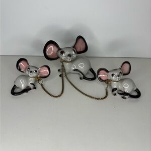 Vintage Mid Century Porcelain Mouse Mice Chain Family Kitsch Mother and Babies
